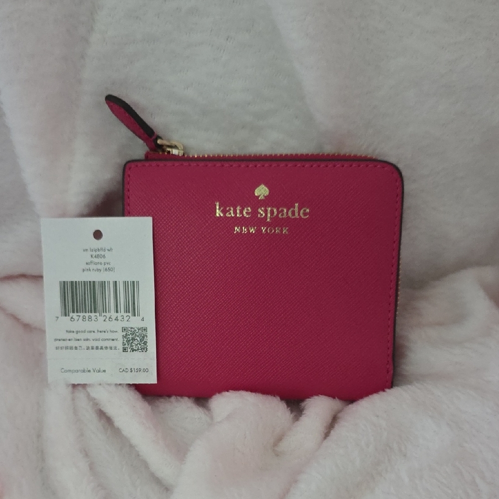 kate spade pink leather wallet with gold logo NWT